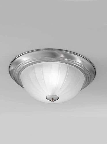 Bathroom IP44 Flush 2 Light Fitting 35.5cm Satin Nickel with Acid Ribbed Glass GSBCF5641