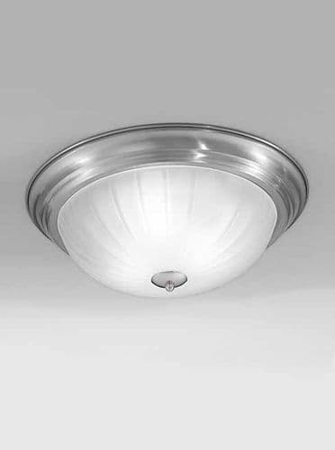 Bathroom IP44 Flush 3 Light Fitting 39cm Satin Nickel with Acid Ribbed Glass GSBCF5642