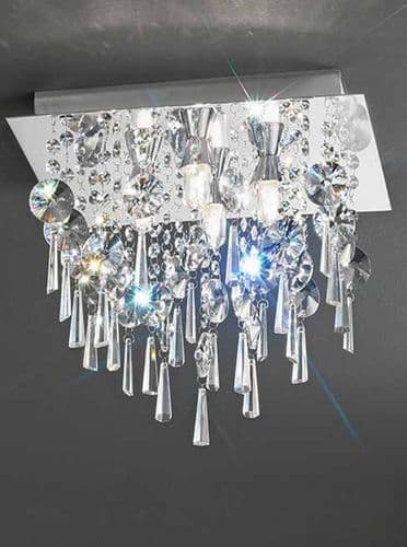Kazzy Square 35cm Chrome Finish Ceiling Plate with Crystal Drops GSBCF5721