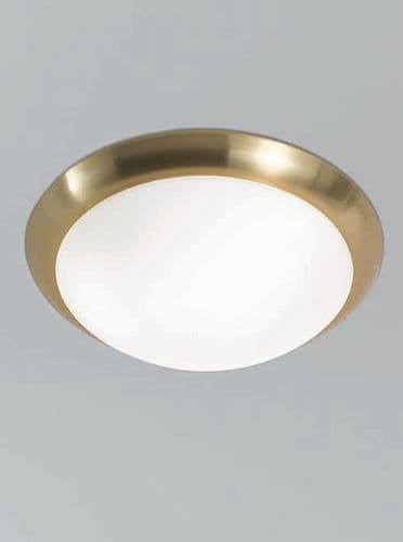 Flush Bathroom 3 Light Satin Brass Finish Matt White Glass 42cm IP44 GSBCF5744
