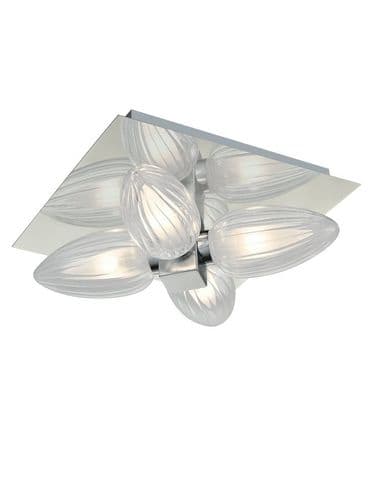 Flush IP44 Bathroom light on a mirrored plate with blown ribbed Glass GSBCF5778