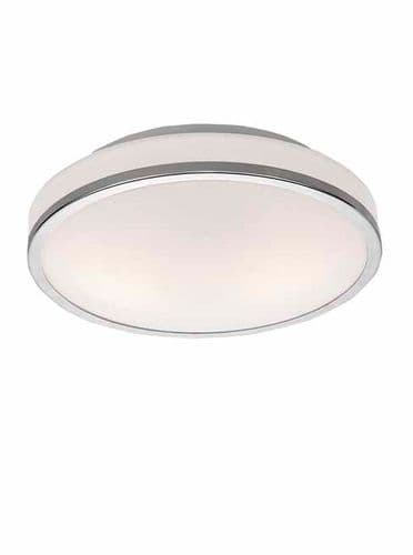 Flush Bathroom Light 28cm Matt White Glass Chrome Edging backlite GSBCF5782