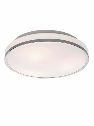 Flush Bathroom Light 34cm Matt White Glass Chrome Edging backlite GSBCF5783