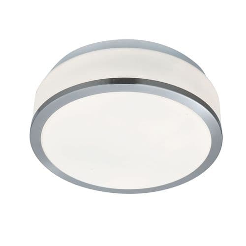 Cheese - Bathroom - Ip44 2Lt Flush, Opal White Glass Shade, Satin Silver Trim Dia 23Cm