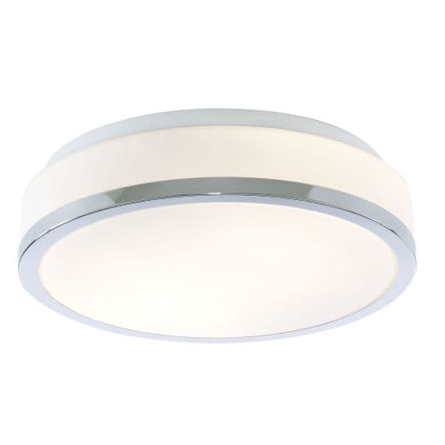Cheese - Bathroom - Ip44 2Lt Flush, Opal White Glass Shade With Chrome Trim Dia 28Cm