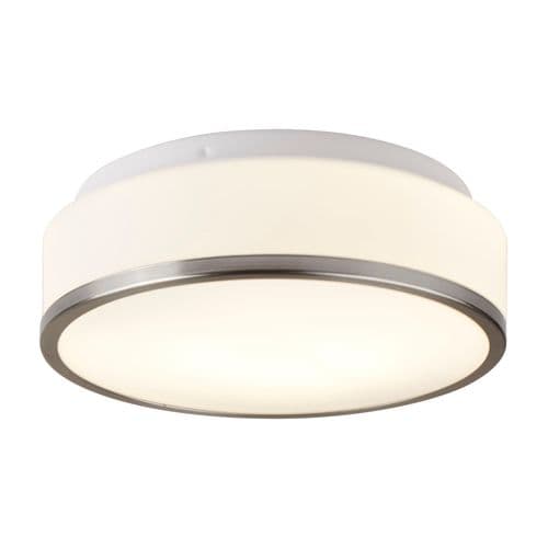 Cheese- Bathroom - Ip44 2Lt Flush, Opal White Glass Shade With Satin Silver Trim Dia 28Cm