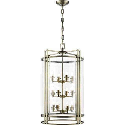 Clive Pendant 12 Light E14 Antique Brass/Glass Pallet Shipment, Additional Charges Apply