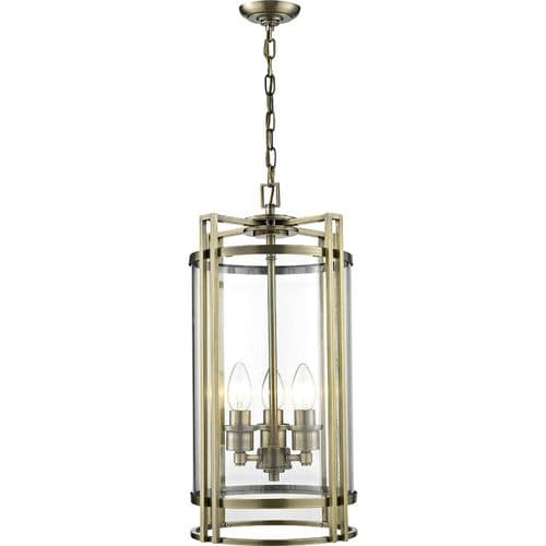 Clive Pendant 3 Light E14 Antique Brass/Glass