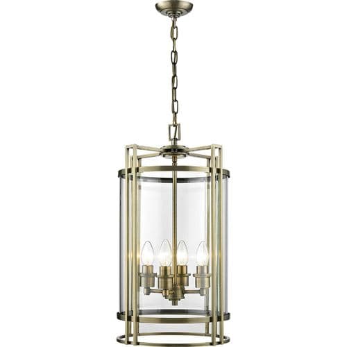 Clive Pendant 4 Light E14 Antique Brass/Glass