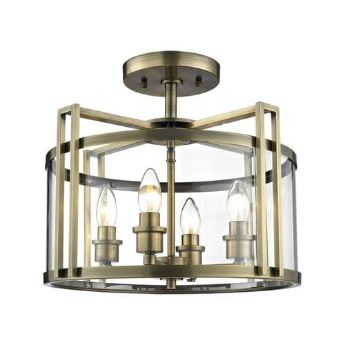 Clive Semi Ceiling 4 Light E14 Antique Brass/Glass