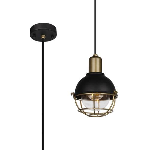 Clover Pendant, 1 Light E27, IP65, Sand Black/Antique Brass, 2yrs Warranty