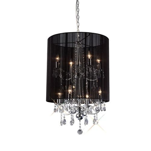 Coleman Pendant With Black Shade 8 Light E14 Polished Chrome/Crystal