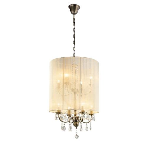 Coleman Pendant With Ivory Cream Shade 8 Light E14 Antique Brass/Crystal