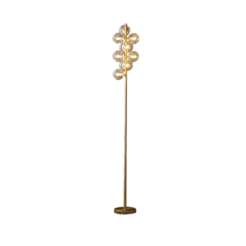 Colla 10 Light Floor Lamp in Satin Gold with Cognac Glass