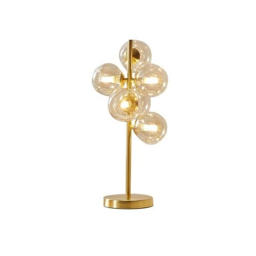 Colla 6 Light Table Lamp in Satin Brass with Cognac Glass