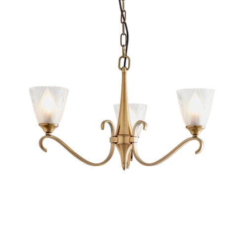 Columbia brass Exclusive 3 light pendant finished in antique brass, art deco