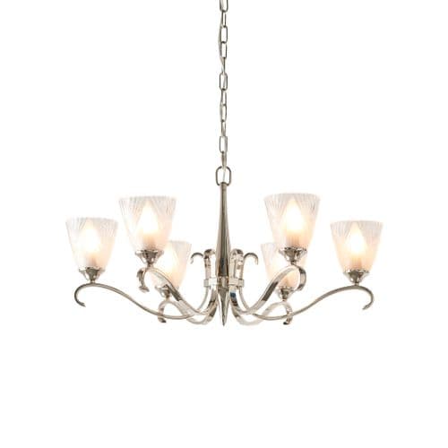 Columbia nickel Exclusive 6 light pendant finished in polished nickel Art Deco