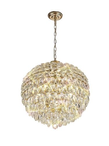 Coniston Pendant, 9 Light E14, French Gold/Crystal20kg