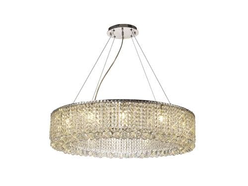 Corey 12 Light Round Pendant Chandelier, 85cm G9, Polished Chrome/Crystal18.9kg