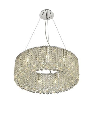 Corey 9 Light Round Pendant Chandelier, 60cm G9, Polished Chrome/Crystal