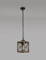 Croydon Pendant, 1 x E27, Wood Effect & Black/Clear Glass, IP54, 2yrs Warranty