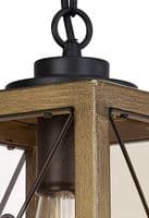 Croydon Pendant, 1 x E27, Wood Effect & Black/Clear Glass, IP54, 2yrs Warranty