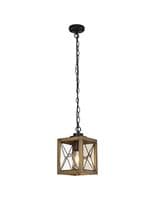 Croydon Pendant, 1 x E27, Wood Effect & Black/Clear Glass, IP54, 2yrs Warranty