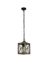 Croydon Pendant, 1 x E27, Wood Effect & Black/Clear Glass, IP54, 2yrs Warranty