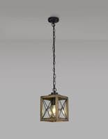 Croydon Pendant, 1 x E27, Wood Effect & Black/Clear Glass, IP54, 2yrs Warranty