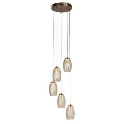 Cyclone 5 Light Pendant Bronze Metal & Champagne Glass