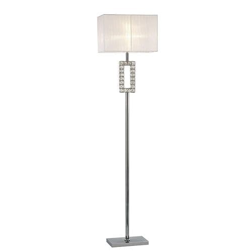 Darby Rectangle Floor Lamp With White Shade 1 Light E27 Polished Chrome/Crystal