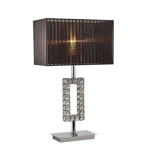 Darby Rectangle Table Lamp With Black Shade 1 Light E27 Polished Chrome/Crystal