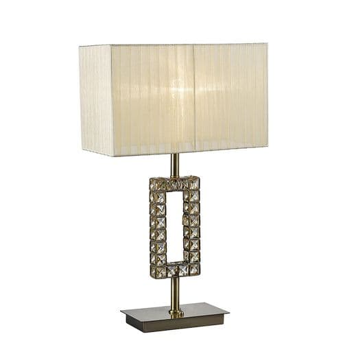 Darby Rectangle Table Lamp With Cream Shade 1 Light E27 Antique Brass/Crystal