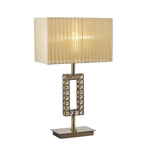 Darby Rectangle Table Lamp With Soft Bronze Shade 1 Light E27 Antique Brass/Crystal
