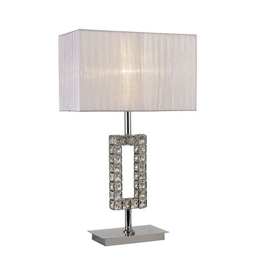 Darby Rectangle Table Lamp With White Shade 1 Light E27 Polished Chrome/Crystal