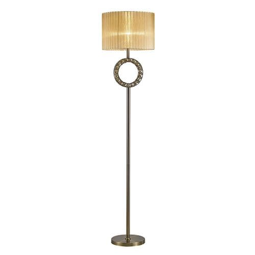 Darby Round Floor Lamp With Soft Bronze Shade 1 Light E27 Antique Brass/Crystal18.4kg