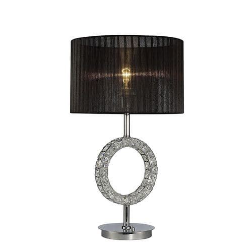 Darby Round Table Lamp With Black Shade 1 Light E27 Polished Chrome/Crystal