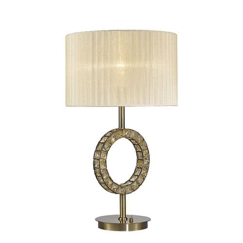 Darby Round Table Lamp With Cream Shade 1 Light E27 Antique Brass/Crystal