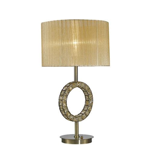 Darby Round Table Lamp With Soft Bronze Shade 1 Light E27 Antique Brass/Crystal