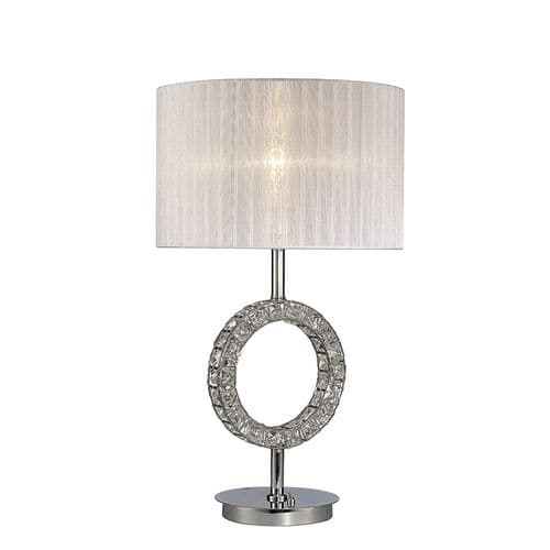 Darby Round Table Lamp With White Shade 1 Light E27 Polished Chrome/Crystal