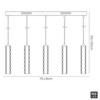 Darrell Bar Pendant 5 Drop 15W LED 4000K Polished Chrome, Crystal