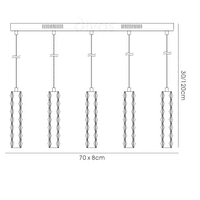 Darrell Bar Pendant 5 Drop 15W LED 6000K Polished Chrome, Crystal