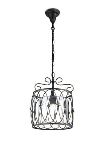Daverdie Single Pendant 1 Light E27 Black/Gold With Clear Glass