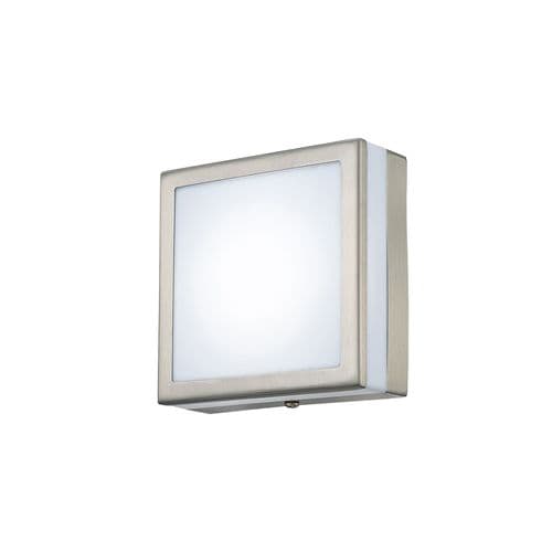 Aldo Square Flush Ceiling/Wall Lamp 2.4W LED IP44 Exterior Plain Design Stainless Steel/Opal