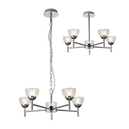 Avalon Ceiling 5 Light G9 Pendant/Semi Ceiling, Polished Chrome With Clear Prismatic Glass