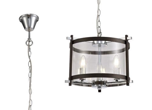 Nolan Single Small Pendant 3 Light E14 Black/Polished Chrome/Clear Glass