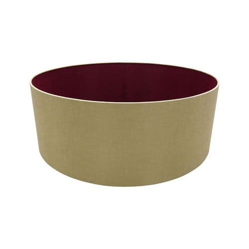Sigma Round Cylinder, 600 x 220mm Dual Faux Silk Fabric Shade, Antique Gold/Ruby