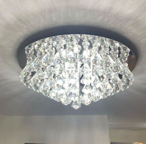 Dhloe 9 Light Crystal Flush, Chrome in Polished Chrome, Crystal