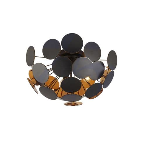 Discus 3Lt Semi-Flush  - Black Metal, Black & Gold PC Discs