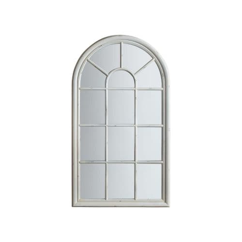 Distressed white wood arch window mirror FOE109612